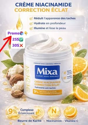 Crème mixa niacinamide pour une peau éclatante sans imperfection 👌🥰✅